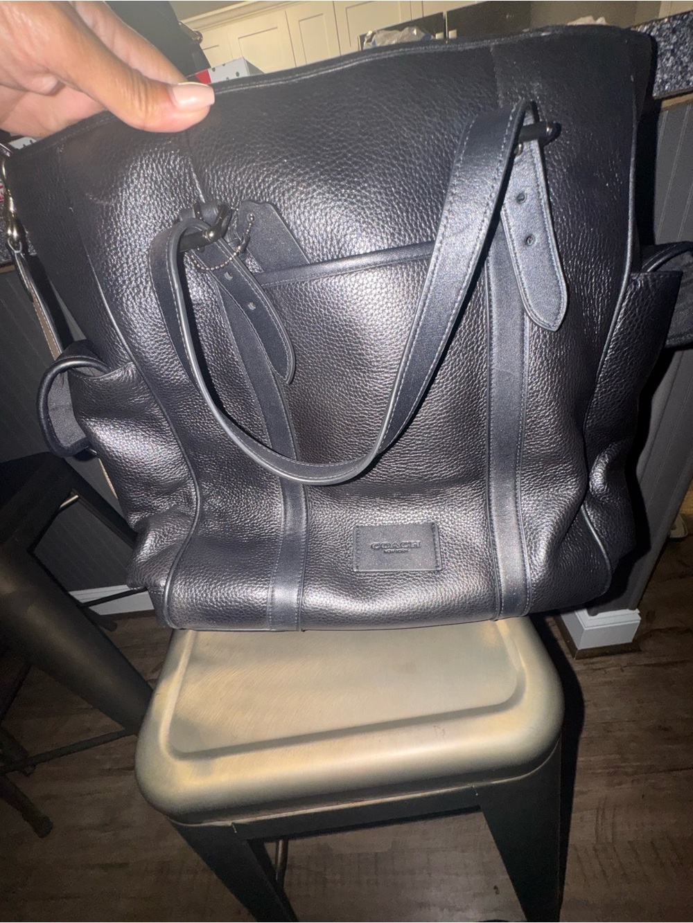 Coach Unisex Black Leather Tote Bag - Classic Everyday Carry